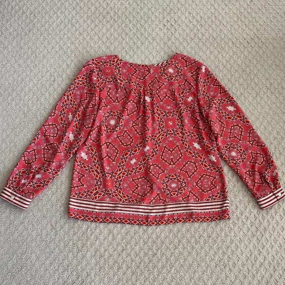 Talbots Split Neck Geometric Print Long Sleeve Blouse Coral/Pink MP Lightweight - Picture 7 of 12